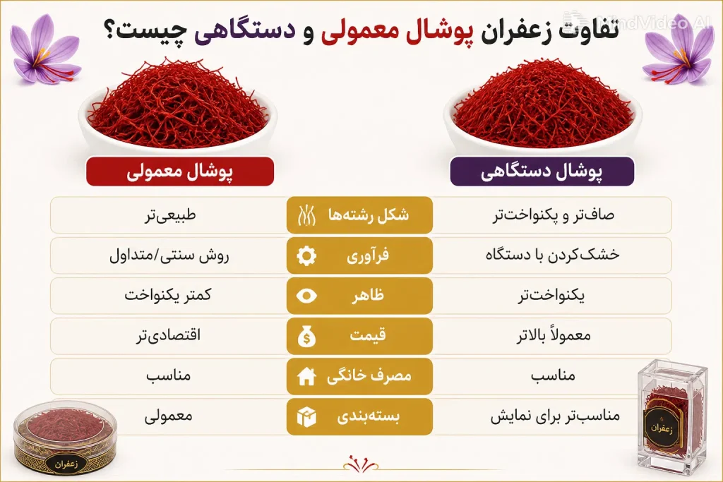تفاوت زعفران پوشال معمولی و دستگاهی